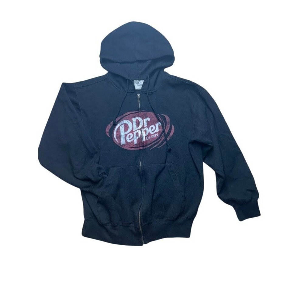MV Sport Dr Pepper Zip Up Hoodie Mens Large Black‎ Graphic Fleece Sweatshirt L